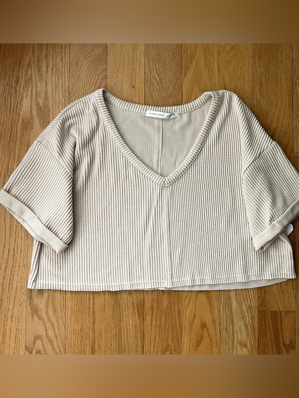 Altar’d State Ribbed Knit Crop Top — Oatmeal Cream, Size M — NWOT